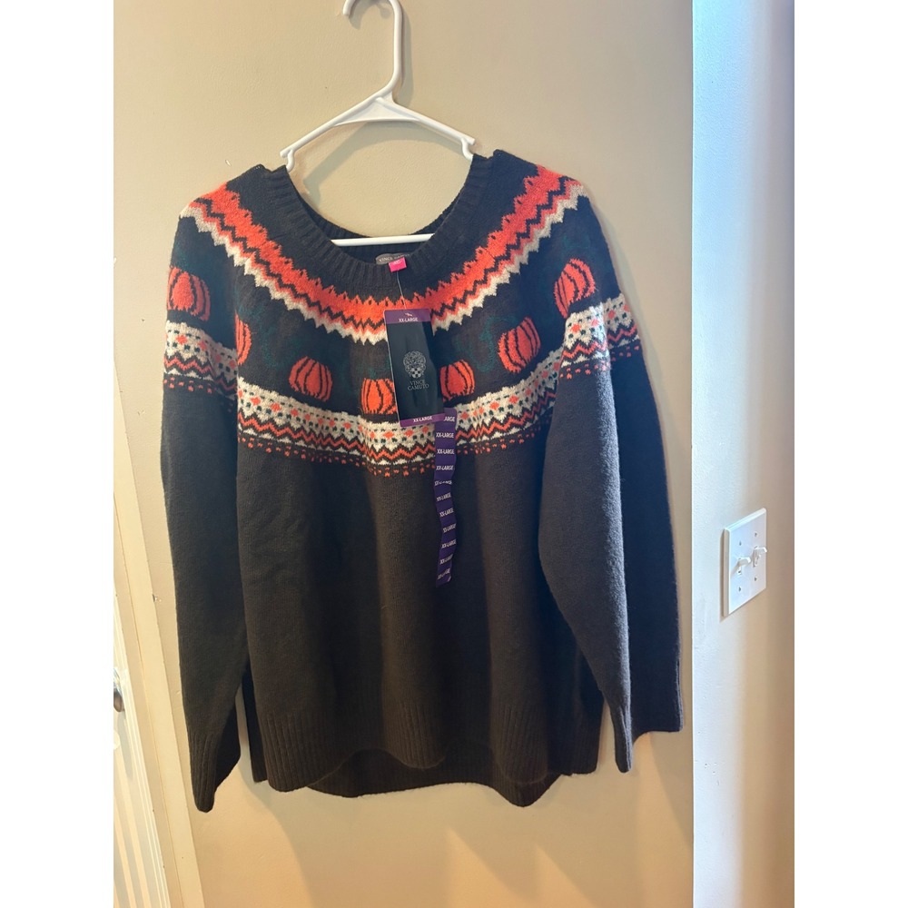 New Vince Camuto Womens Brown Pumpkin Fair Isle Halloween Sweater XXL SV7755201
